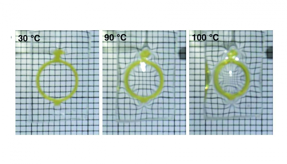 Lente generada con la plataforma de impresin 4D. La focal de la lente es regulable de manera reversible con la temperatura...