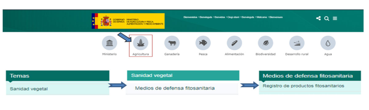Figura 1. Acceso al registro de productos fitosanitarios