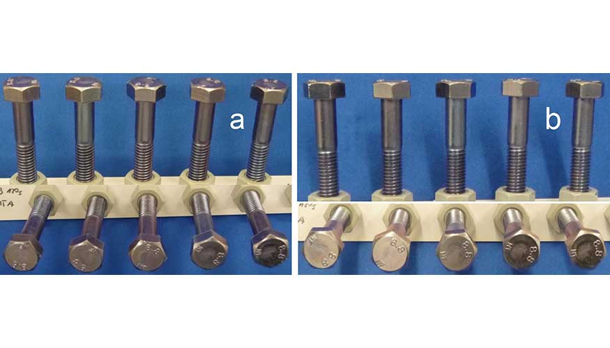 Figura 6. Tornillos M10 tratados con Zinni 220 pasivados con Tridur DB y deshidrogenados a 210 C durante 4 horas tras pasivado...