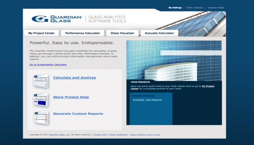 Imagen de pantalla de Glass Analytics, desarrollado por Guardian Glass Europa
