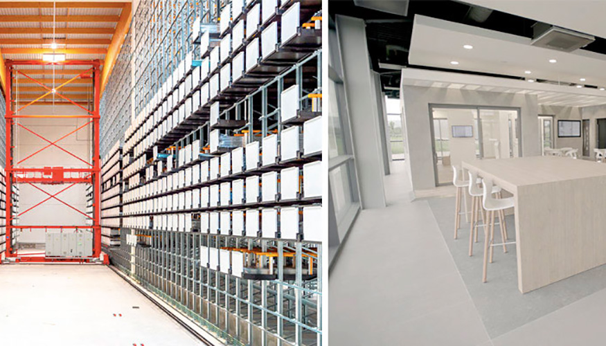 Izquierda: Almacn automatizado de perfiles. Derecha: Recreacin del hogar conectado, de 180 m2 presentando las soluciones KLINE Smart Home...