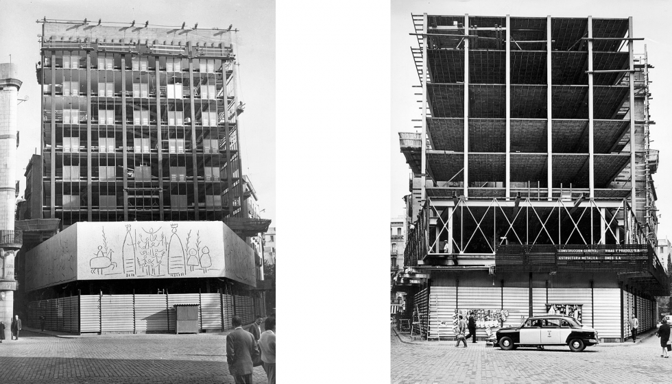 Imgenes del proceso de montaje original de la fachada. Fotos: Arxiu Histric del Col.legi d'Arquitectes de Catalunya...