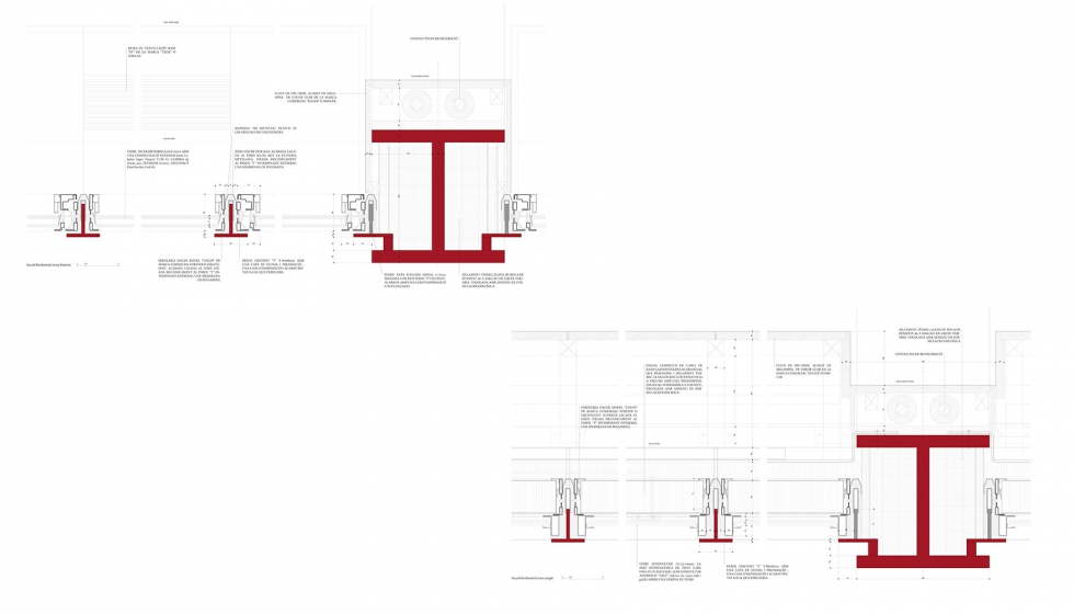 Seccin horizontal zona ventana (arriba) y zona antepecho (abajo). Planos: Fuses-Viader Arquitectes