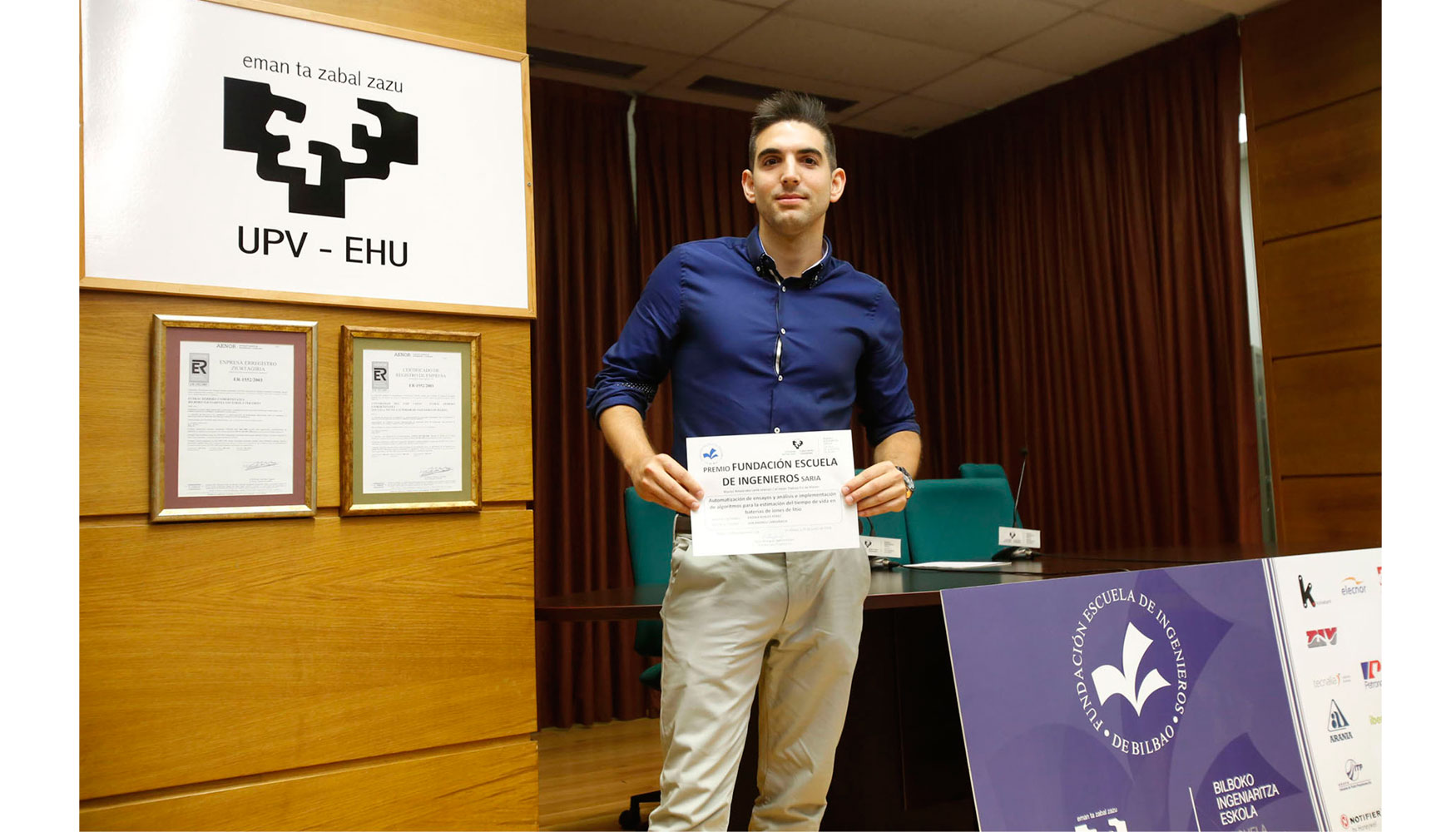 Endika Robles, ganador del Premio al Mejor Trabajo Fin de Mster que concede la Fundacin Escuela de Ingenieros de Bilbao...