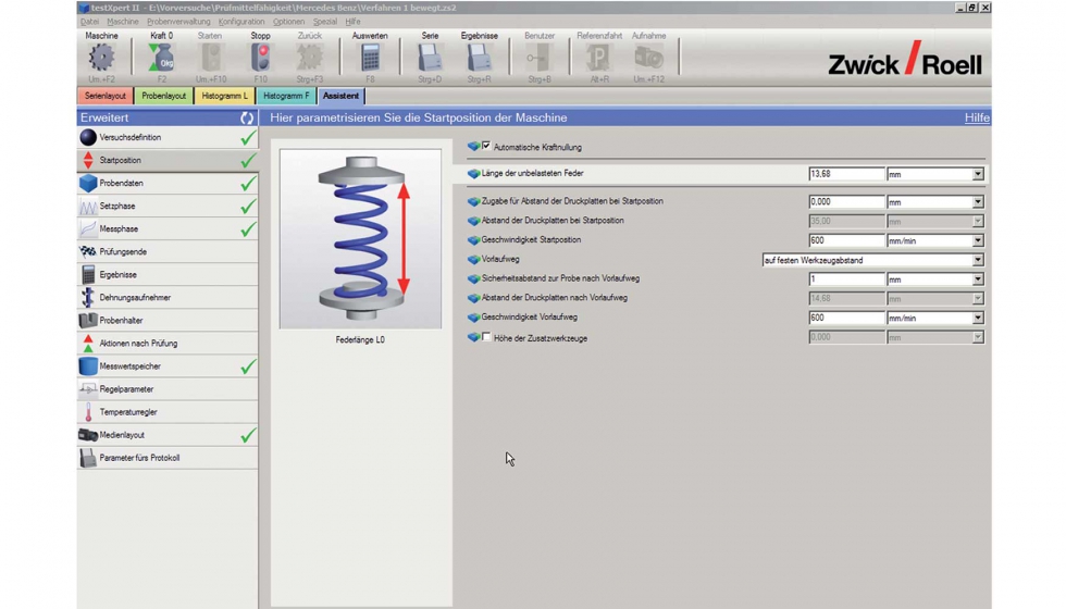 El software de ensayos TestXpert III ofrece programas especiales para el ensayo de muelles