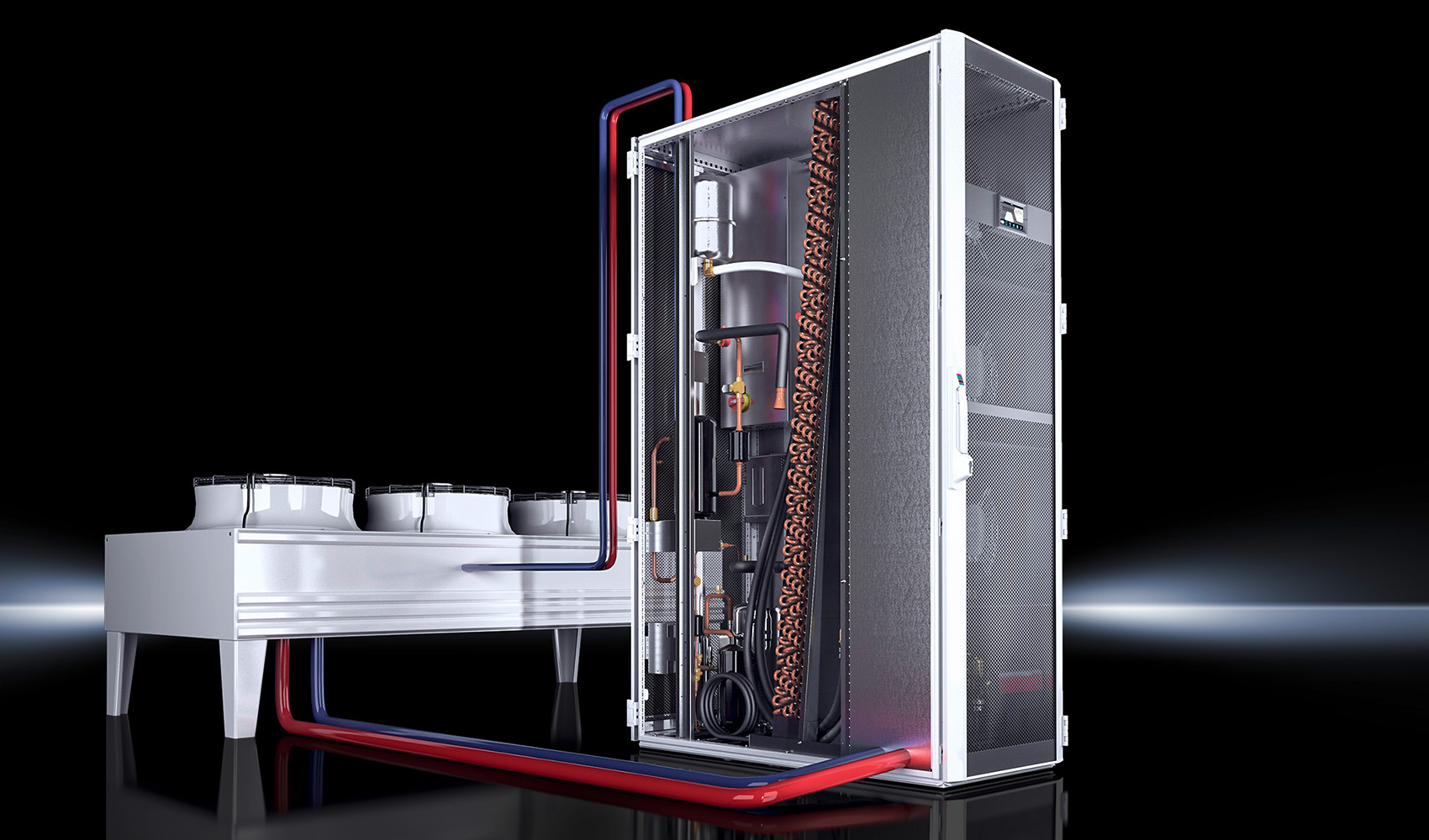 El nuevo LCP DX/FC Hybrid incorpora tanto un circuito de refrigerante como un circuito de agua separado...