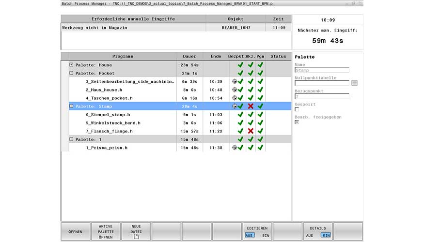 El Batch Process Manager de Heidenhain muestra de un vistazo el estado de las tareas...