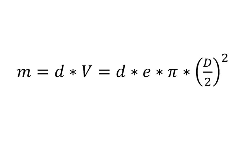 Ecuacin 3-1: Clculo de la masa m de polvo a introducir en el molde. V es el volumen del compacto, D su dimetro, e su espesor y d su densidad...