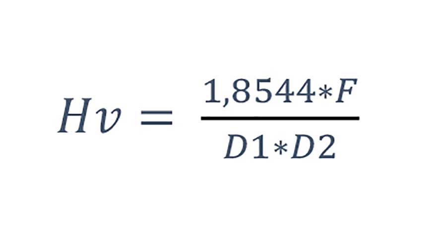 Ecuacin 3-2: Dureza Vickers Hv en funcin de la fuerza aplicada F y de las dos diagonales de la huella D1 y D2