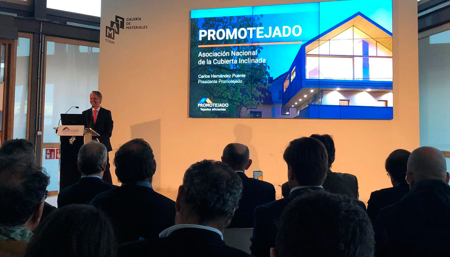 Carlos Hernndez Puente, director general de BMI para Espaa y Portugal y presidente de Promotejado, durante la presentacin de la Asociacin...