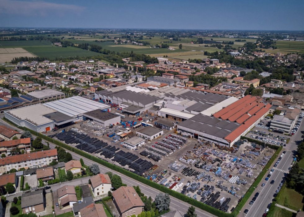 Vista area de la sede central de Argo Tractors en Fabbrico (Italia)