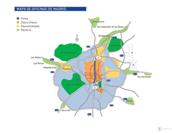 Mapa de la situacin del mercado de oficinas de Madrid. Foto: Exa