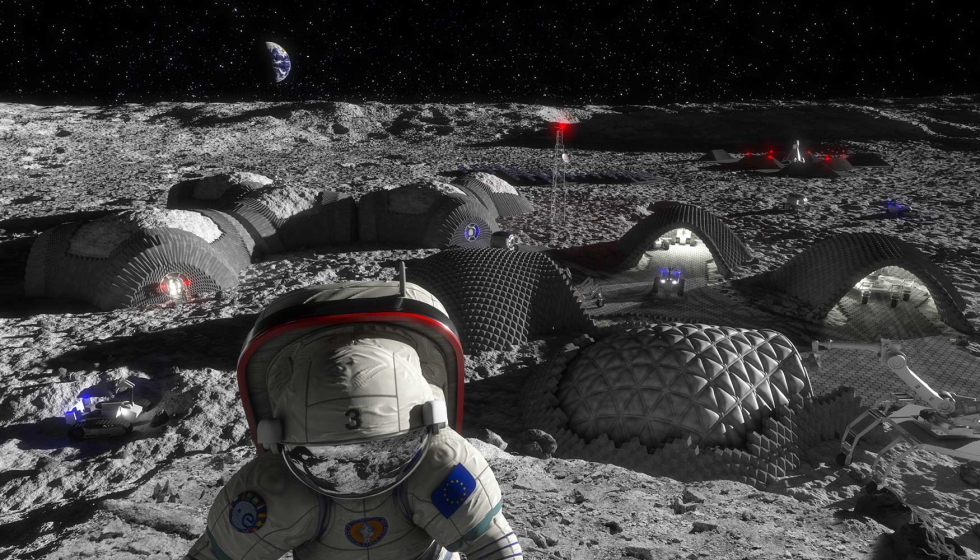 Una visin de una futura base lunar que podra ser producida y mantenida utilizando la impresin en 3D...