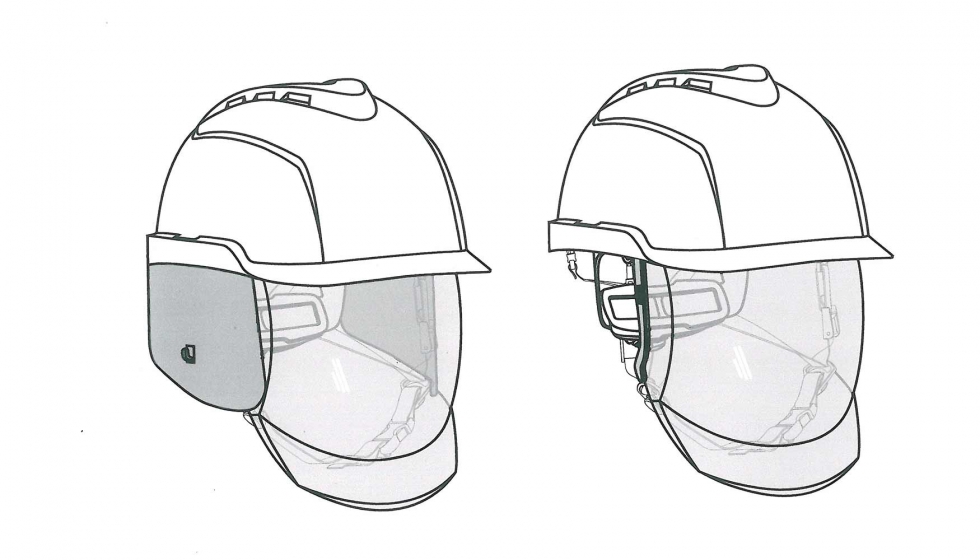 Figura 7: Diseo de casco con pantalla integrada, con y sin solapas cubreorejas