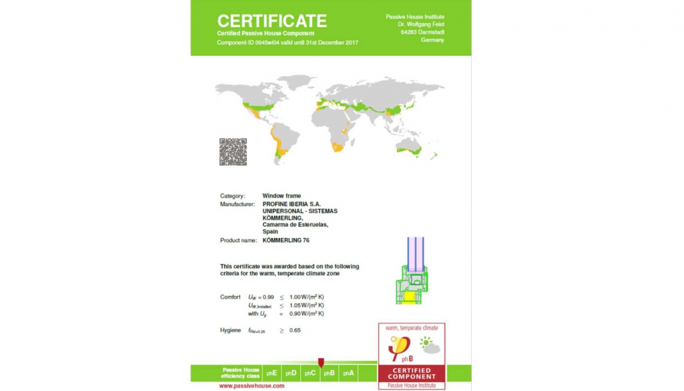 Certificado Passivhaus para clima templado para Kmmerling 76