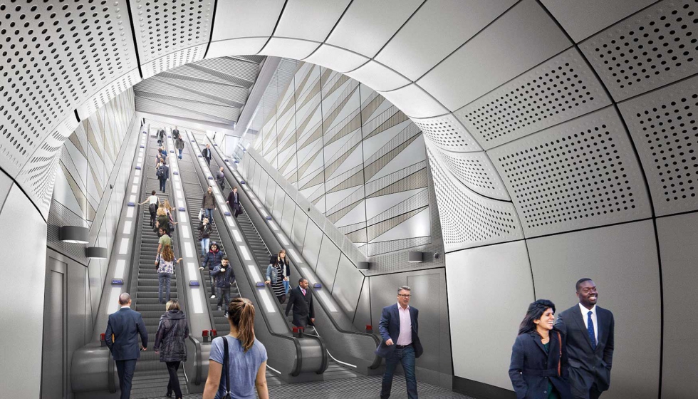 Uplighters PLINTH para el rea de escaleras mecnicas de las cinco estaciones de Crossrail
