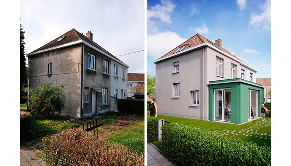 Antes y despus de la reforma de una vivienda en Anderlecht, Blgica, siguiendo los principios del proyecto RenovActive, de Velux...