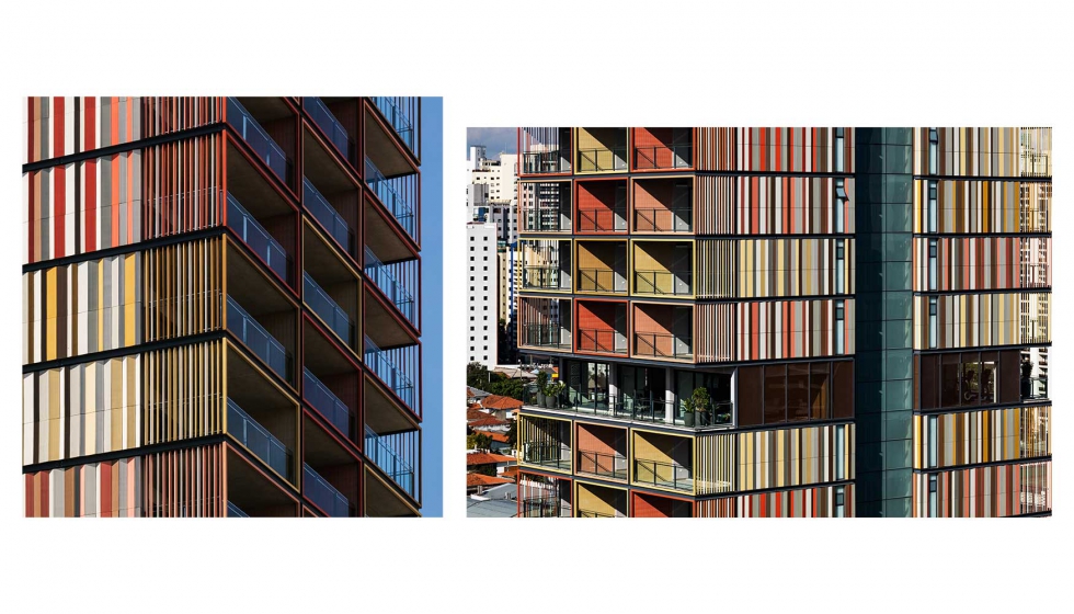 La colorida fachada cermica ha sido considerada una innovadora aportacin a la construccin sostenible en el panorama arquitectnico de la capital...
