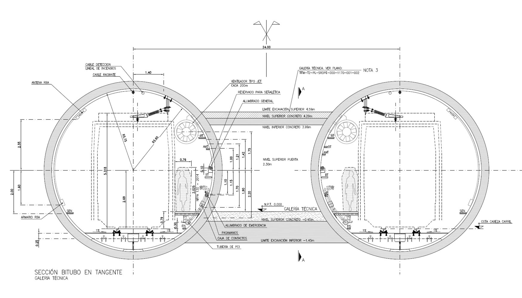 Figura 4.- Detalle de la seccin tipo de los tneles con las galeras de interconexin (Fuente: Proyecto Ejecutivo SENER)...