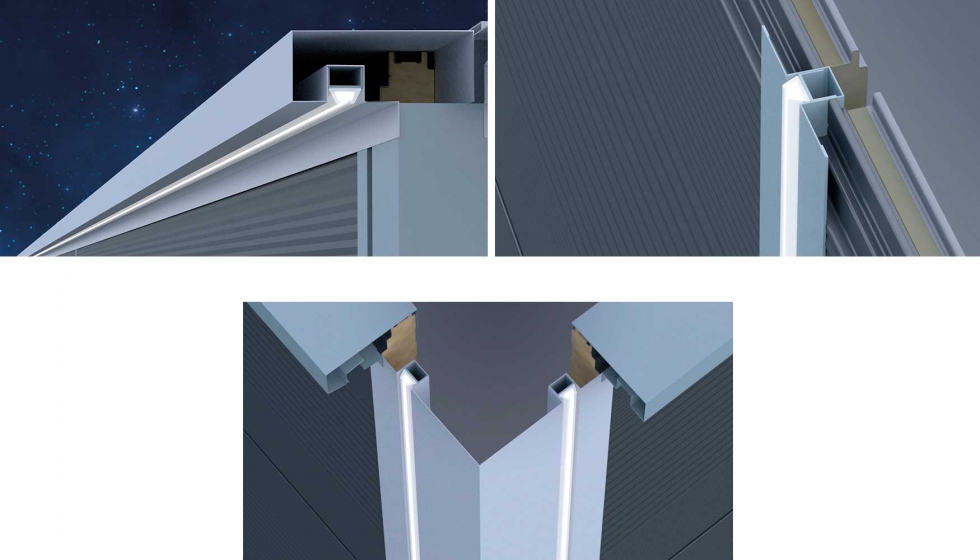 Paneles IsoLED con tiras LED alojadas en el perfil superior y en vertical