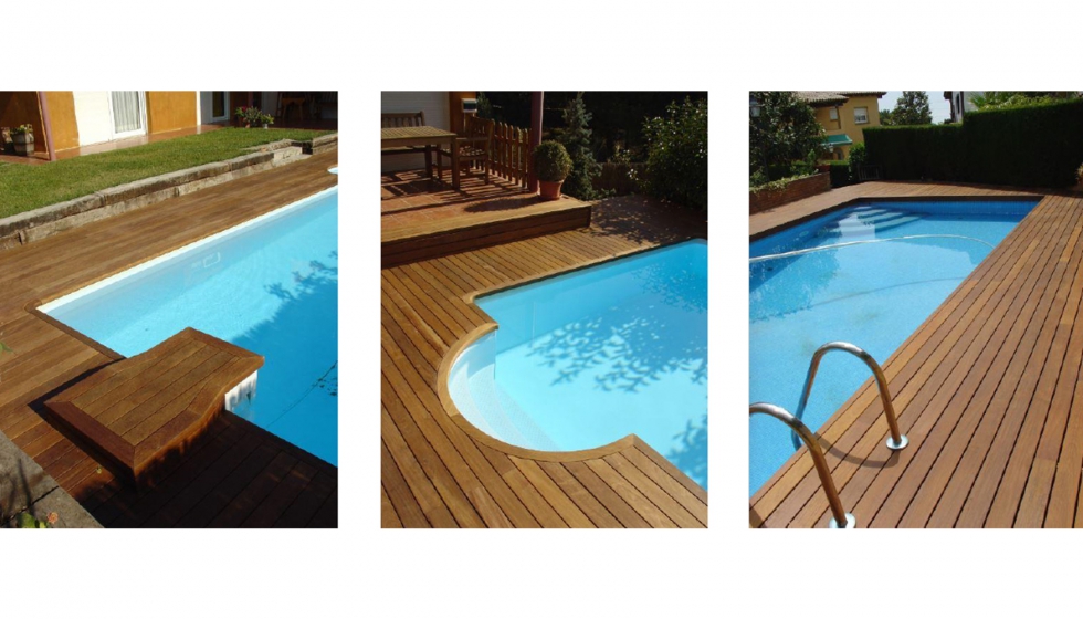 Las tarimas de madera maciza Wood-Deck de Gabarr son ideales para zonas hmedas como las de acceso a piscinas