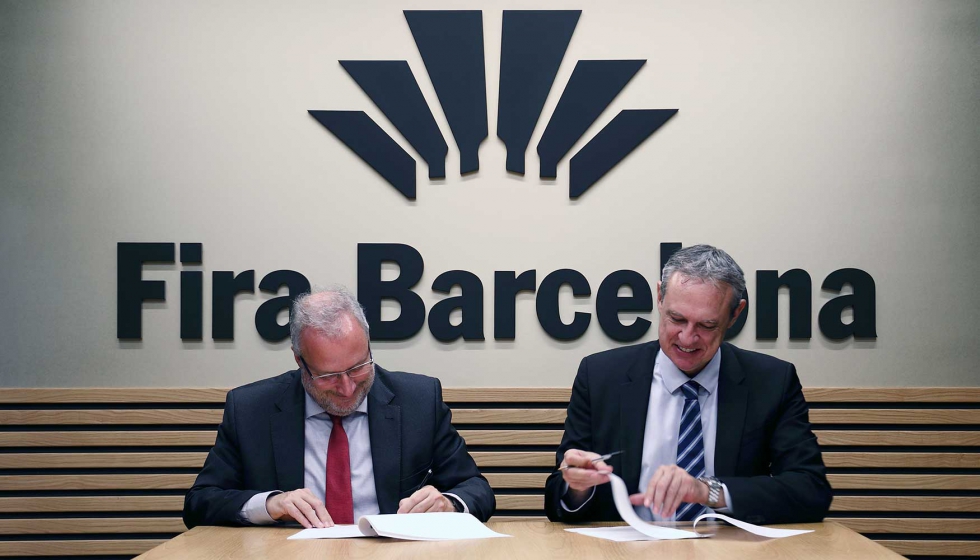 El director general de Fira de Barcelona, Constant Serrrallonga, y el director general de Feique, Juan Antonio Labat firman el acuerdo...
