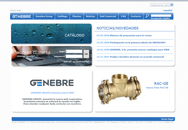 Image of the new corporate website of the Genebre group
