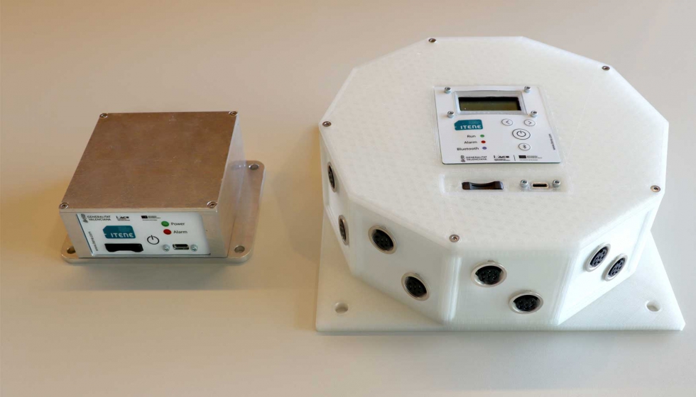 A la izquierda, el dispositivo de sensorizacin DR3, que capta choques y vibraciones y, a la derecha...