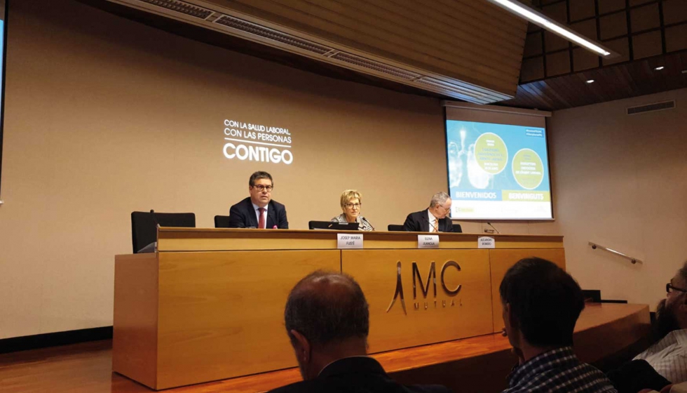 Josep Maria Fust, Elena Juanola y Alejandro Romero en la jornada informativa de MC Mutual