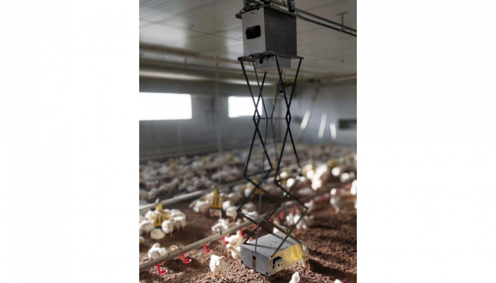 ChickenBoy es el primer robot suspendido que vigila a los pollos de forma autnoma las 24 horas del da, los 7 das de la semana...