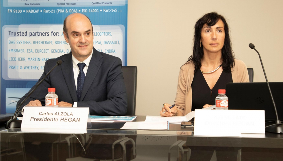 Carlos Alzola, presidente de la Asociacin Cluster Hegan y director general de ITP Aero, y Ana Villate, directora de la Asociacin...