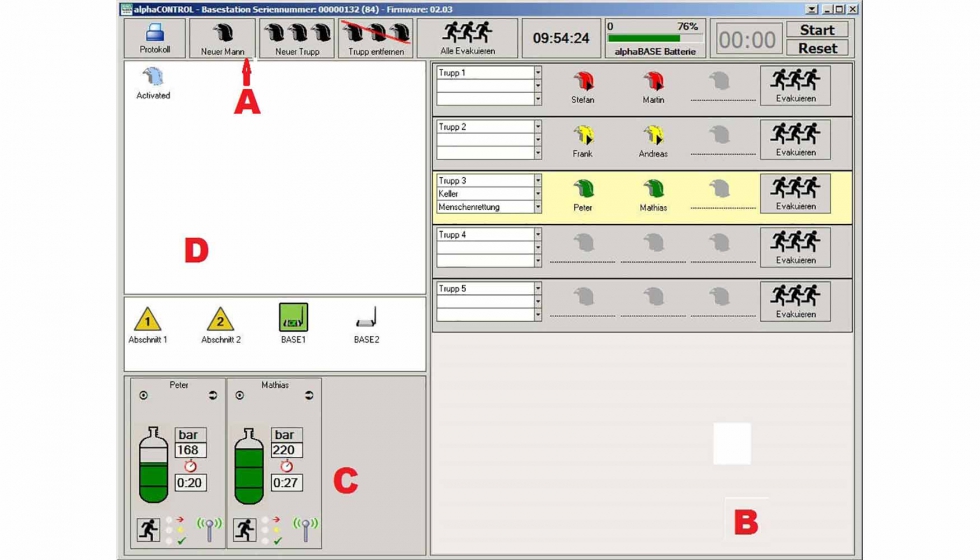 Figura 13: Detalle de la pantalla tctil en el ordenador sealando las reas de actuacin siguientes...