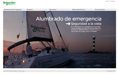 Aspecto de la pgina principal sobre alumbrado de emergencia de Schneider Electric