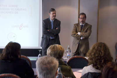 Miguel Huerta (left), Secretary General of Confecarne, and Francisco Mombiela, Director-General of industry and markets food...