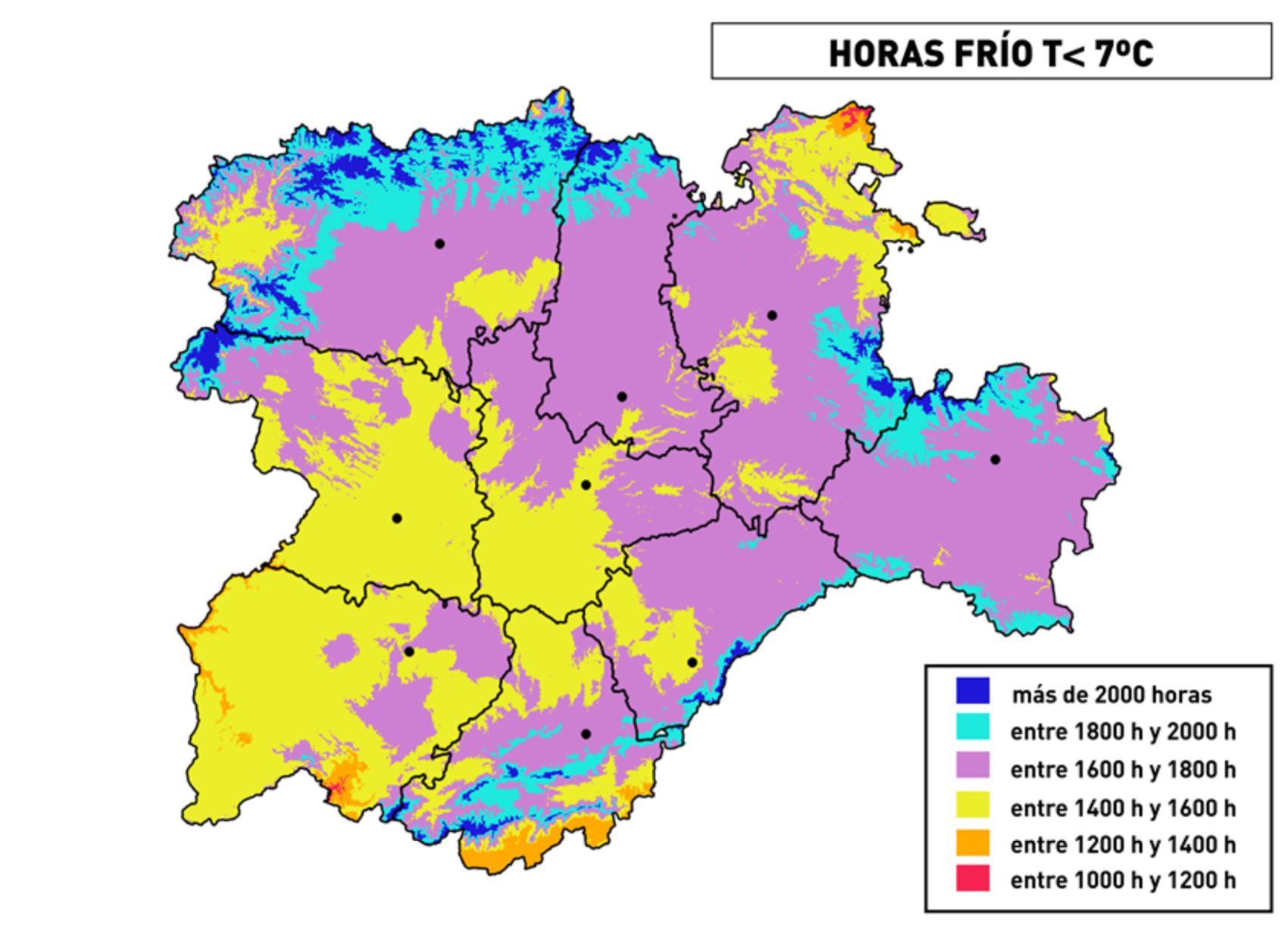 Fig.1: Mapa de horas de fro en Castilla y Len