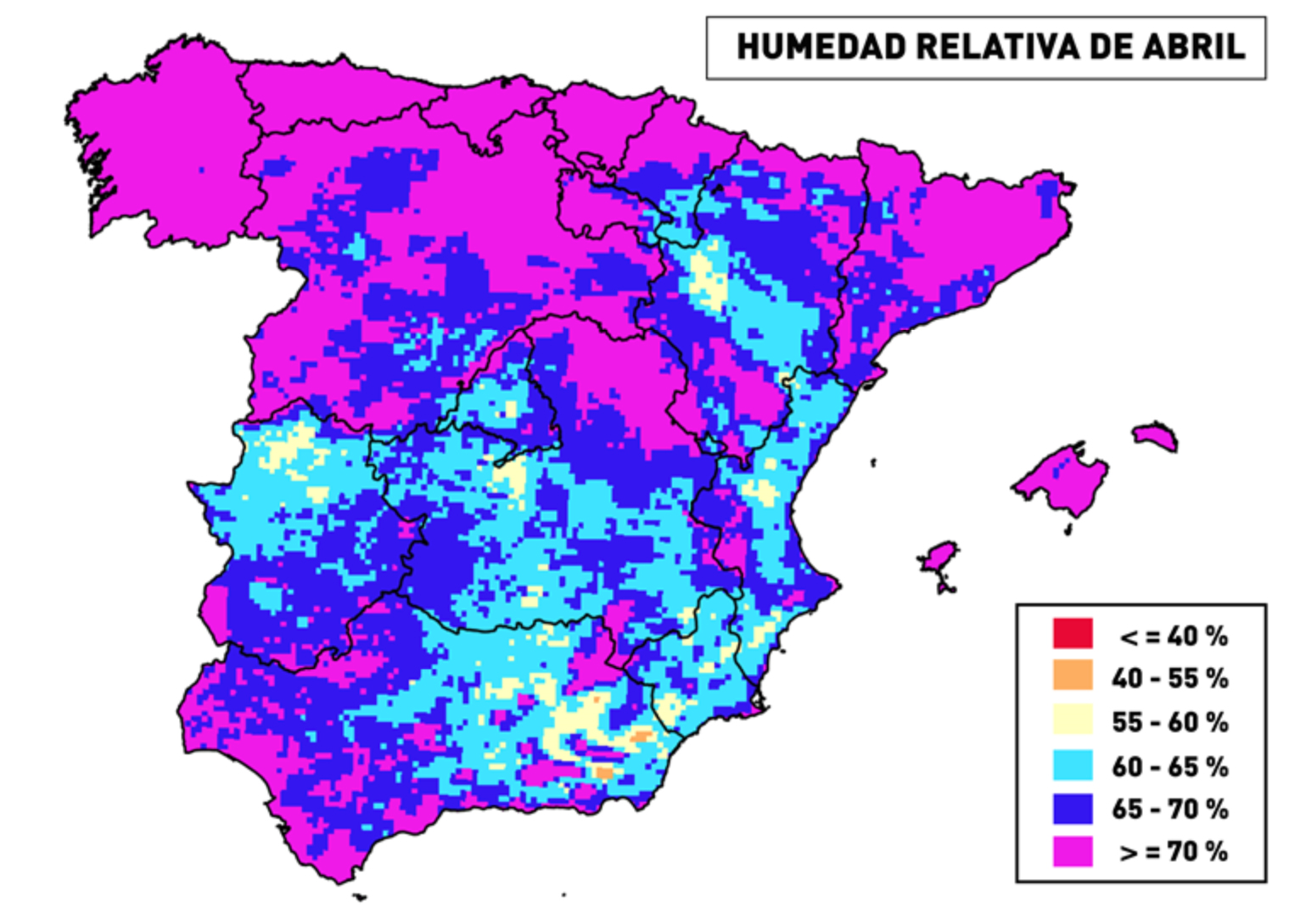 Fig.3: Mapa de humedad relativa del mes de Abril en Espaa