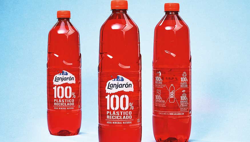 Botella roja 100% reciclable y hecha totalmente de plstico reciclado 'Lanjaron Red'