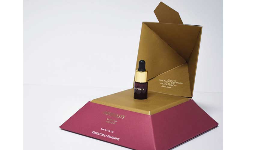Estuche piramidal para el aceite cosmtico Essentially Femenine de Alzamora Packaging
