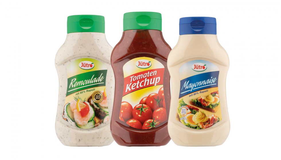 Greiner Packaging fabrica las nuevas botellas de Jütro para ketchup y salsas están fabricadas con un 30% de r-PET