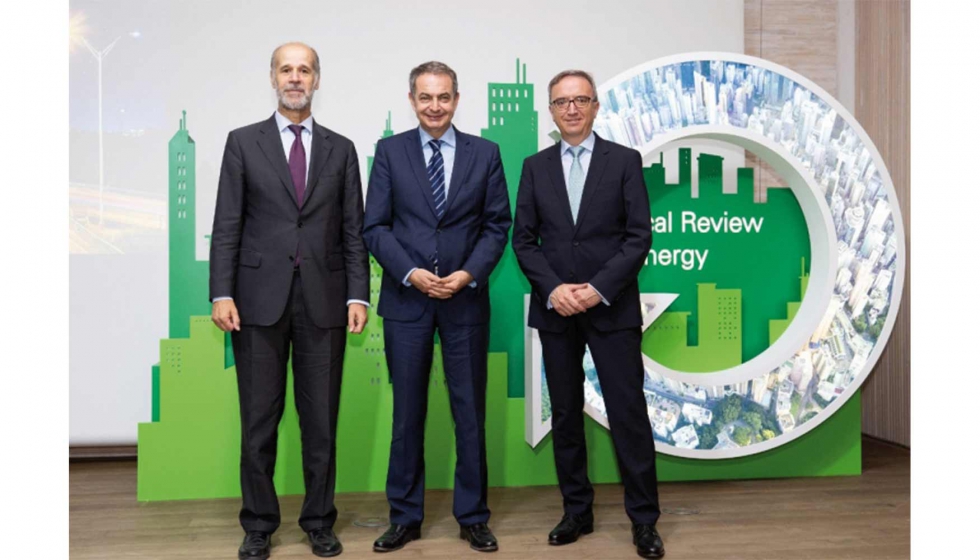 De izquierda a derecha, el secretario de Estado de Energa, Jos Domnguez Abascal, el expresidente del Gobierno, Jos Luis Rodrguez Zapatero...