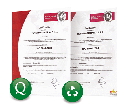 Certificados ISO 9001 e ISO 14001 obtenidos por Hune