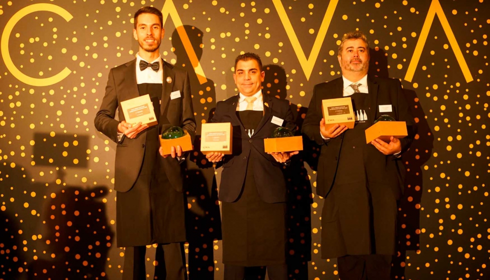 De izquierda a derecha: Ivn Ruiz, Roberto Durn y Guillermo Llopis, ganadores del concurso Mejor Sumiller Internacional en Cava 2019...