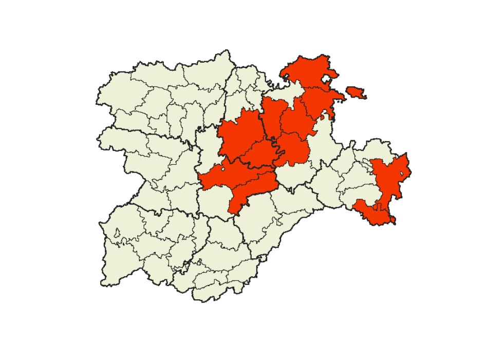 Imagen 7. Distribucin de las comarcas agrarias con mayor riesgo de incidencia de zabro en Castilla y Len