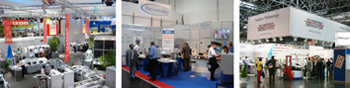 From left to right, Horizon, Vacuumatic and Schneider, stands in the last edition of Drupa 2008