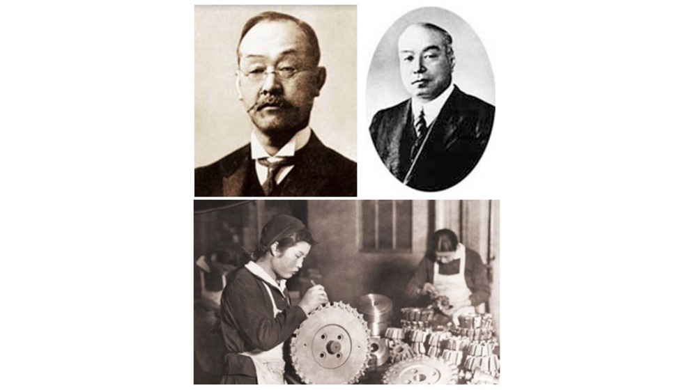De izq. a dcha. y de arriba a abajo: Ichisuke Fujioca (1885-1949), fusion Tokyo Electric y Shibaura Eng...