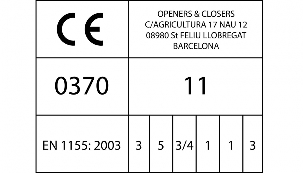 Los retenedores de Openers & Closers dispone del marcado CE segn norma EN 1155