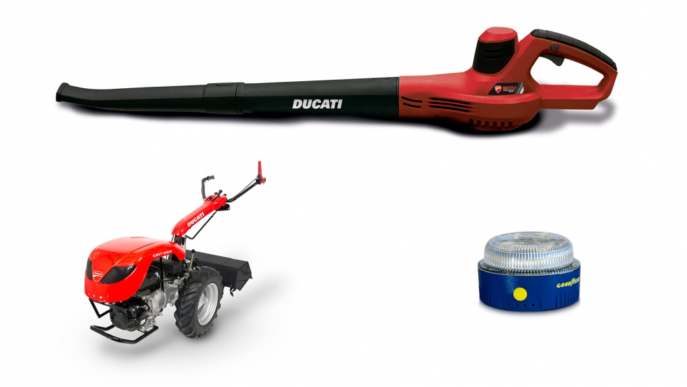 Algunos de los productos de Ducati y Goodyear que pueden verse en FIMA 2020
