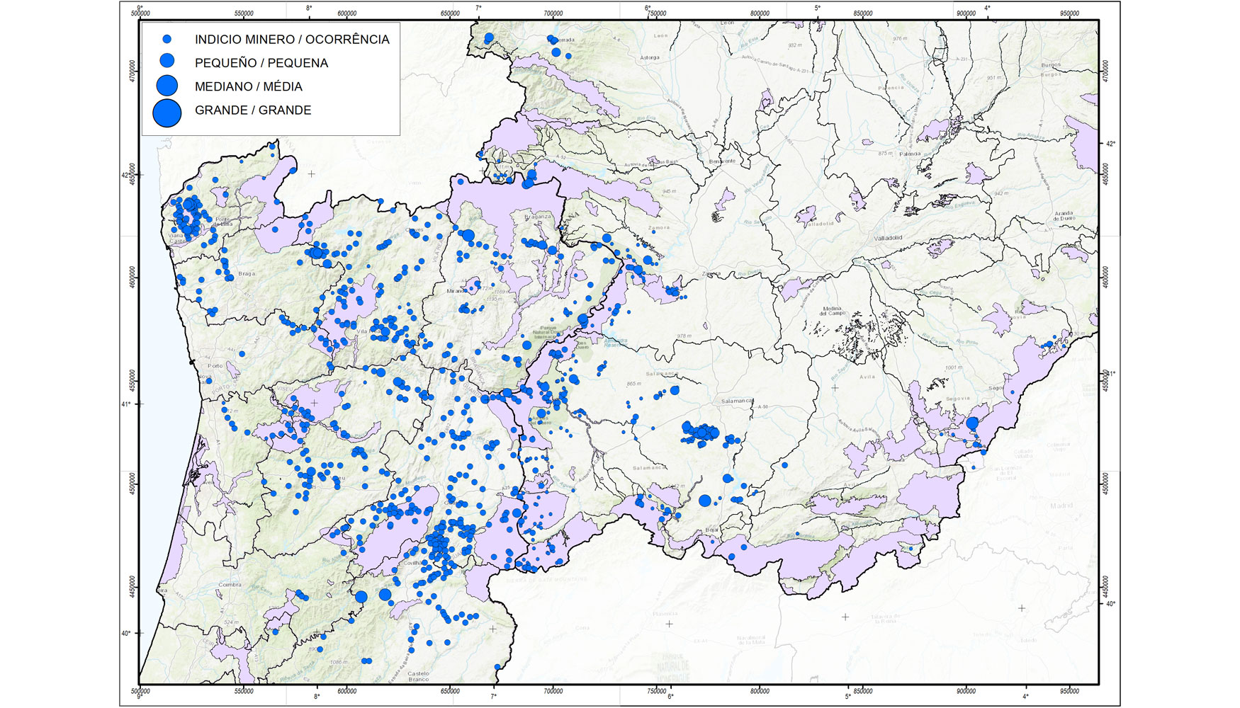 Figura 2. Relacin existente entre los registros mineros de W-Sn (Nb, Ta, Be, Bi) y la Red Europea de Zonas Especiales de Conservacin (ZEC)...