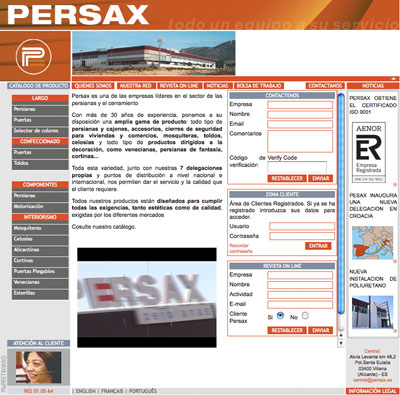 Nueva imagen de la web de Persax, ms acorde con su imagen corporativa