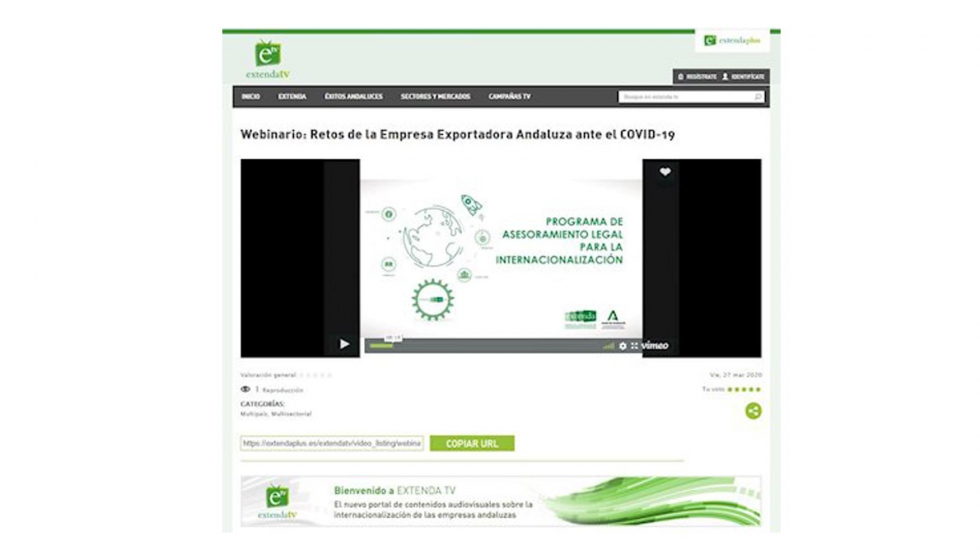 Webinario Retos de la empresa exportadora andaluza ante el COVID-19, organizado por Extenda-Agencia Andaluza de Promocin Exterior...